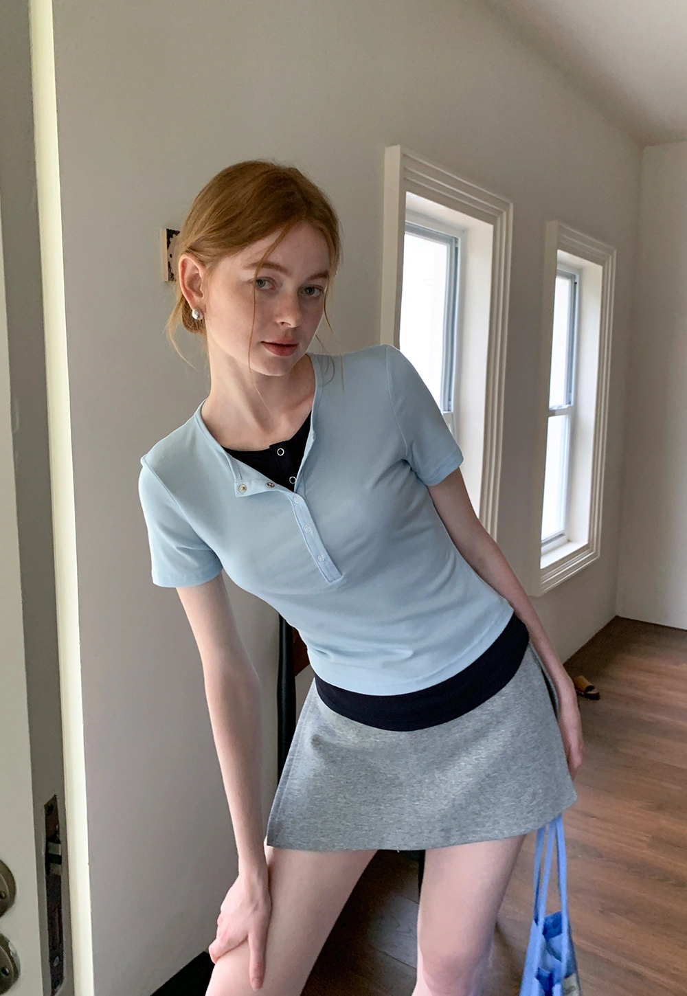 Women’s Contrast Hem Short Sleeve Henley T-Shirt