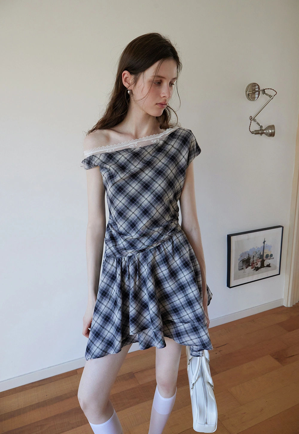 Women’s Off Shoulder Plaid Mini Dress