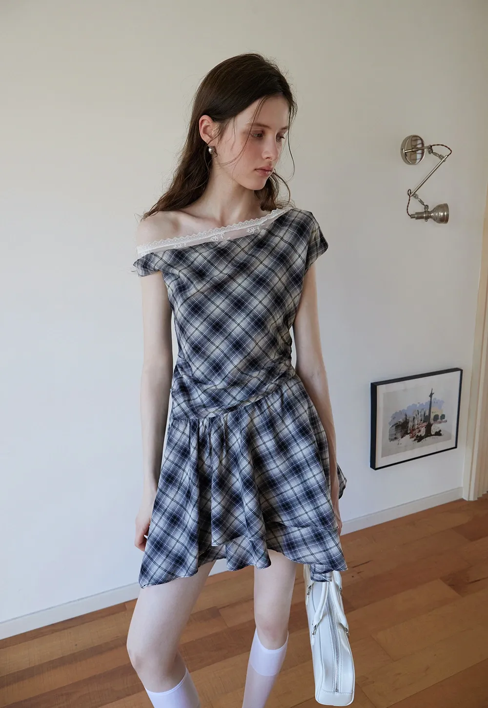 Women’s Off Shoulder Plaid Mini Dress