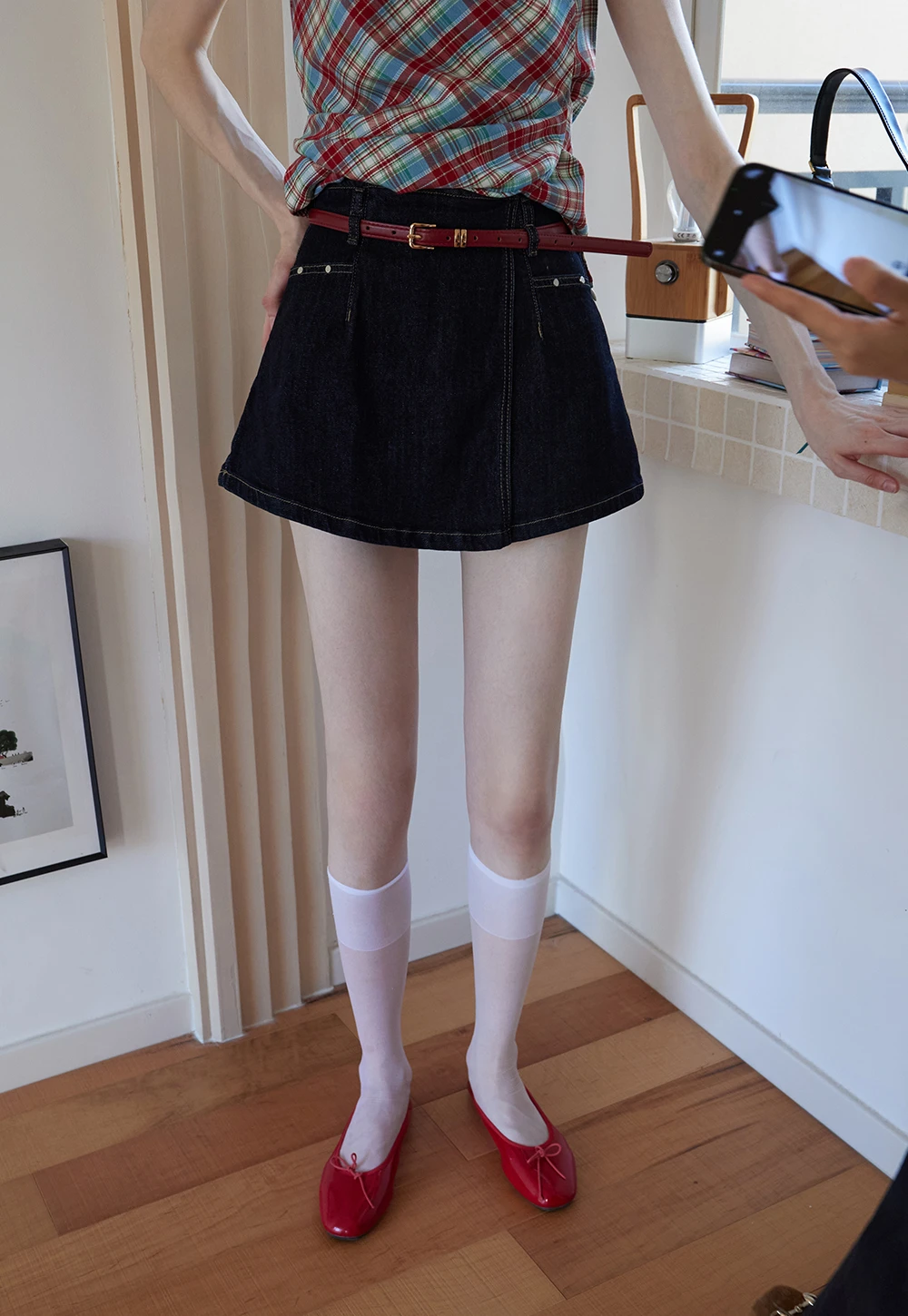 Denim Skort with Belt