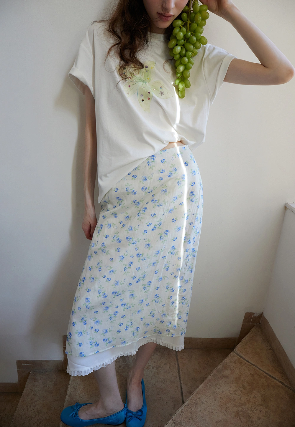 High Waist A-Line Floral Midi Skirt