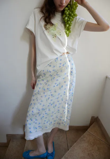 High Waist A-Line Floral Midi Skirt