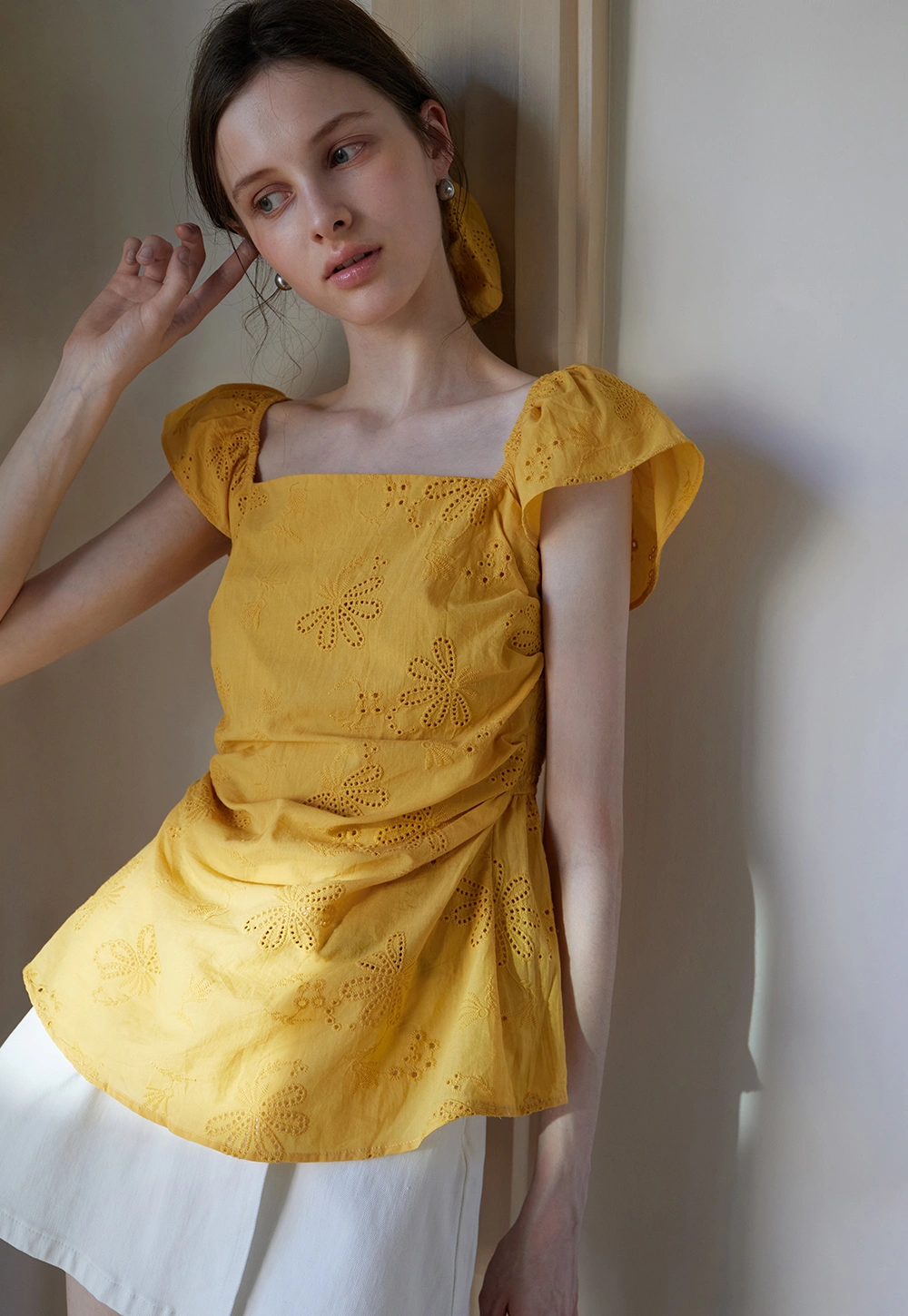 "Women’s Eyelet Embroidered Flutter Sleeve Blouse