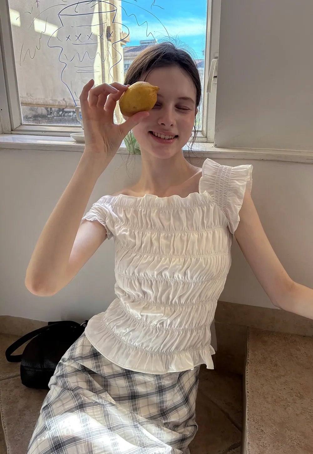 Women’s Off Shoulder Ruffled Shirred Top