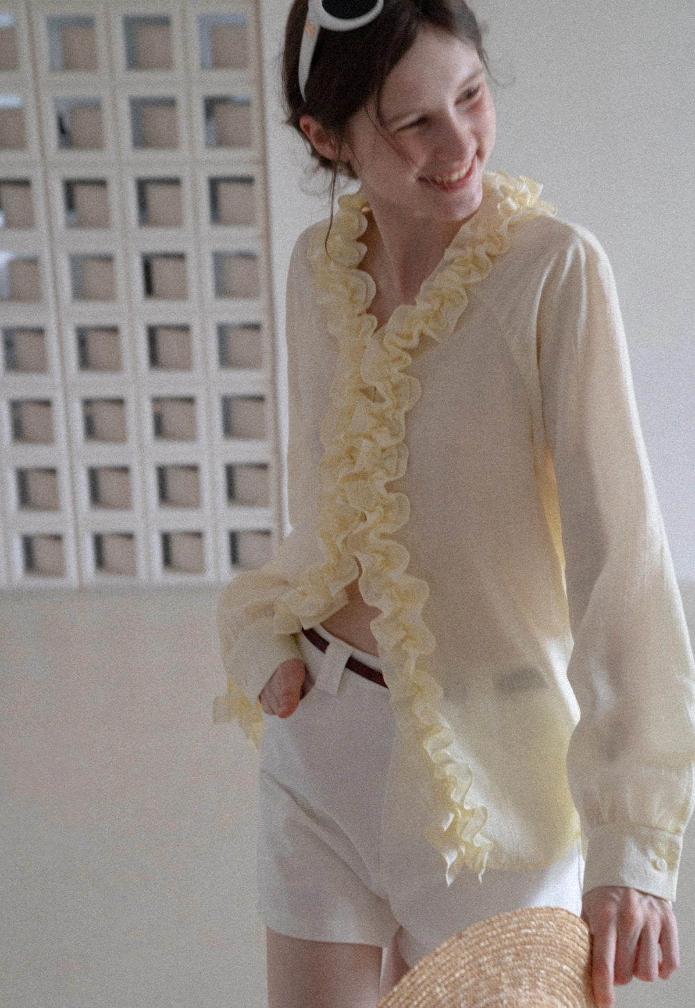 Women’s Ruffle Front Long Sleeve Blouse