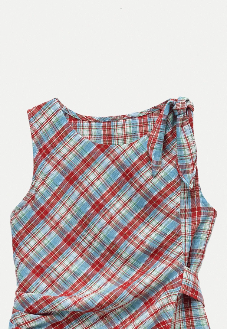 Plaid Sleeveless Top with Side Tie
