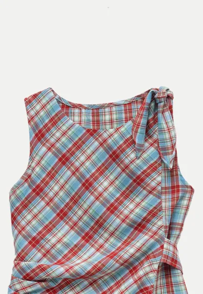 Plaid Sleeveless Top with Side Tie