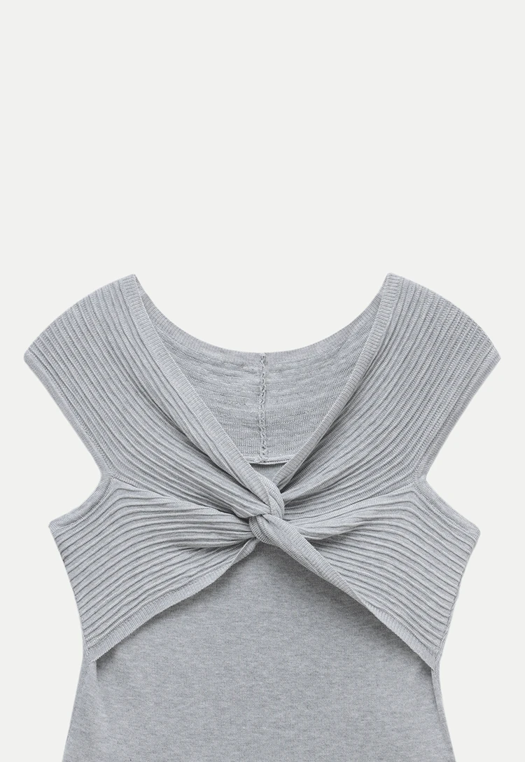Twist Front Ribbed Knit Sleeveless Top