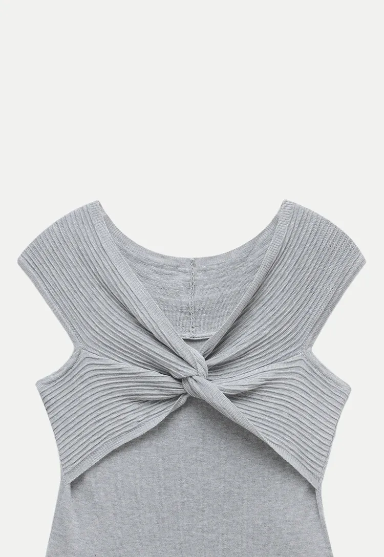 Twist Front Ribbed Knit Sleeveless Top