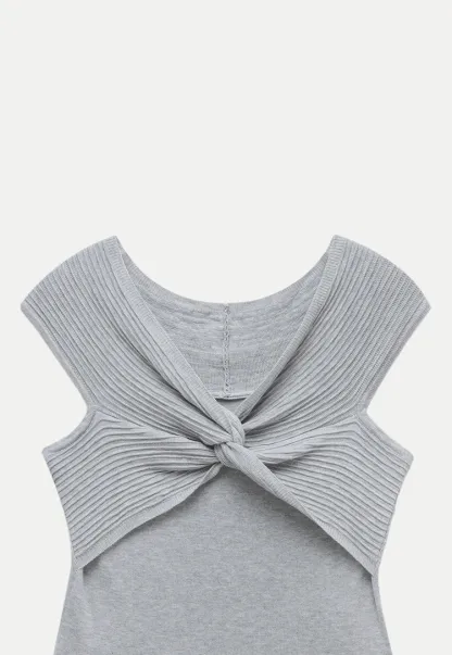 Twist Front Ribbed Knit Sleeveless Top