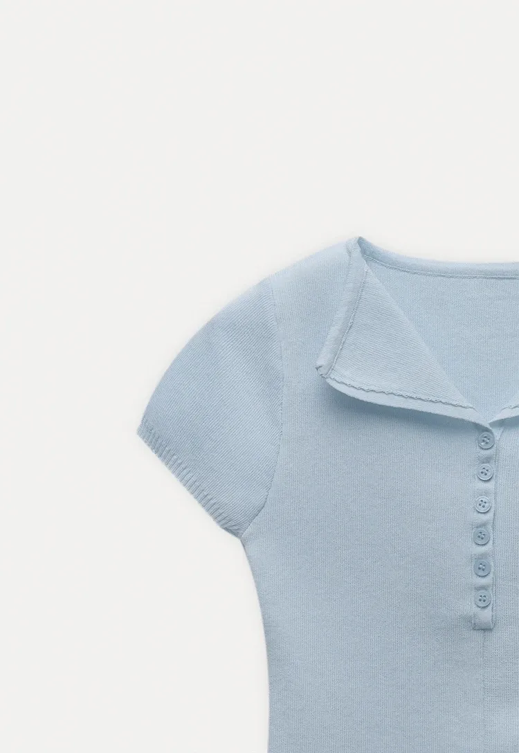 Button Front Knit Polo Top