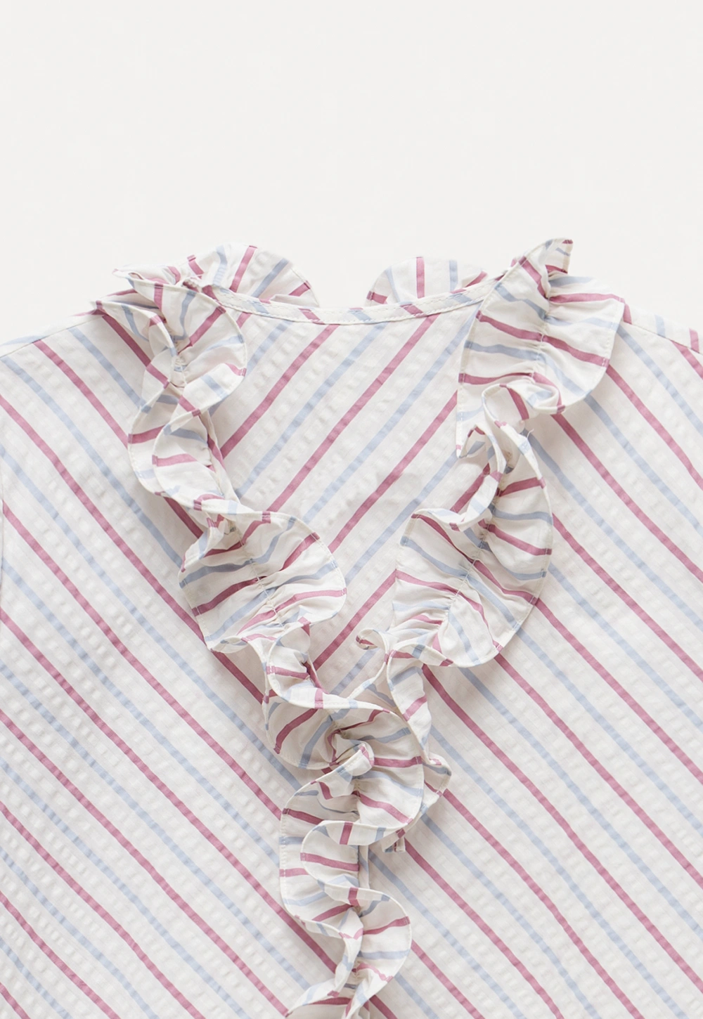 Women’s Ruffle Trim Striped Short Sleeve Blouse