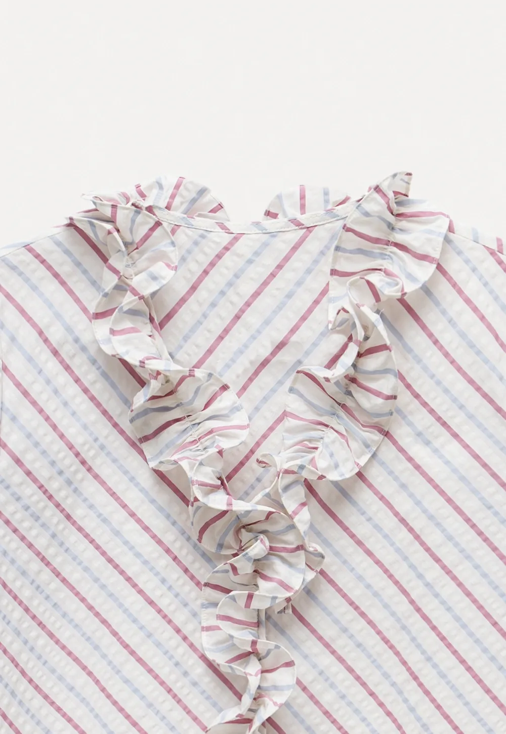 Women’s Ruffle Trim Striped Short Sleeve Blouse