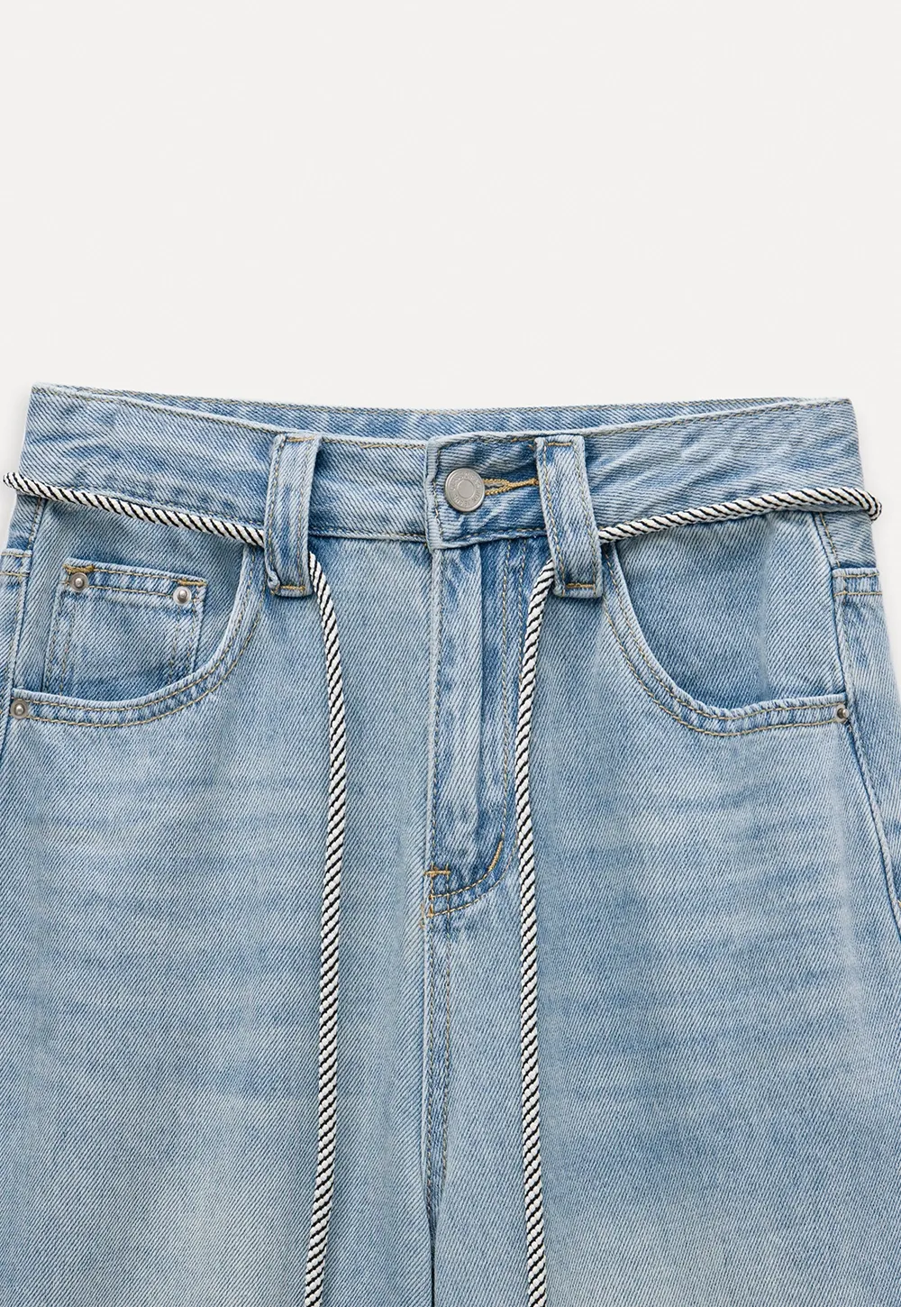 Women's High Waist Wide Leg Cropped Jeans with Belt