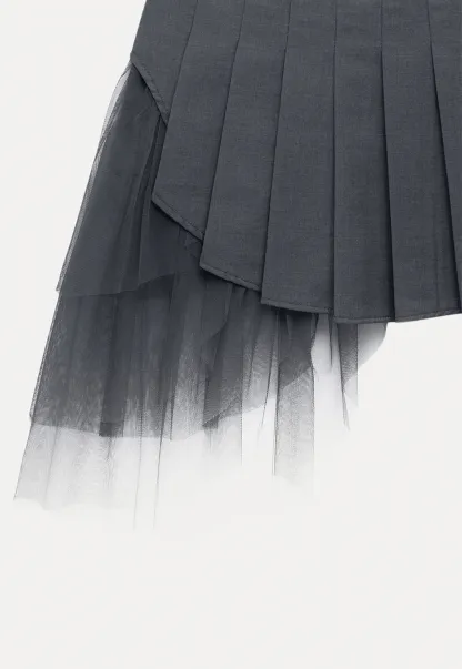 Women’s Asymmetric Tulle-Layer Pleated Mini Skirt