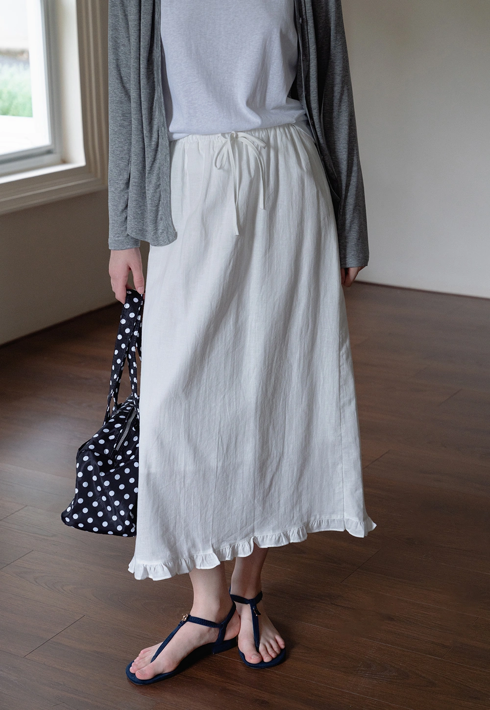 igh Waist Ruffle Hem Cotton Maxi Skirt