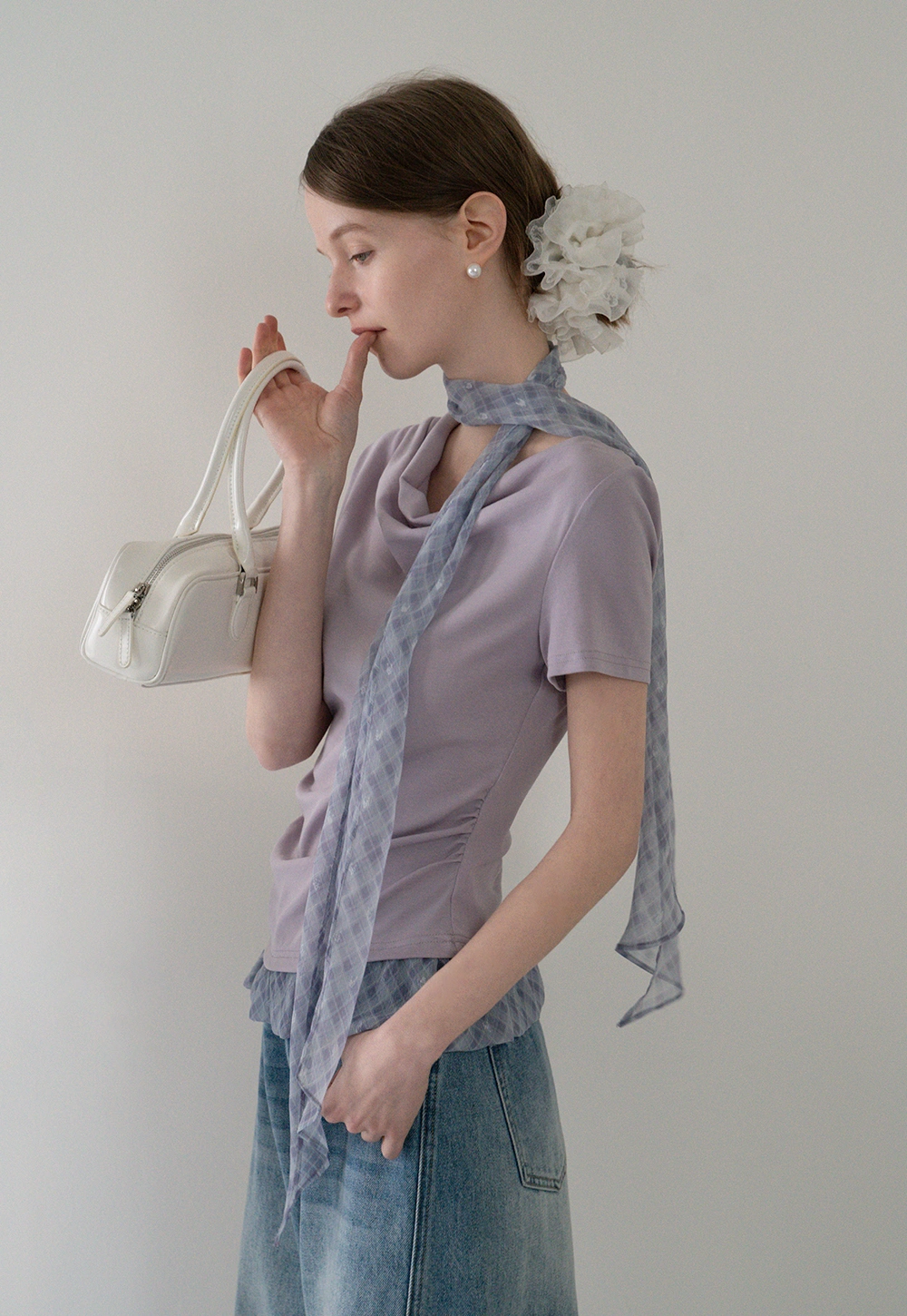 Draped Neck Top and Ruffle Hem