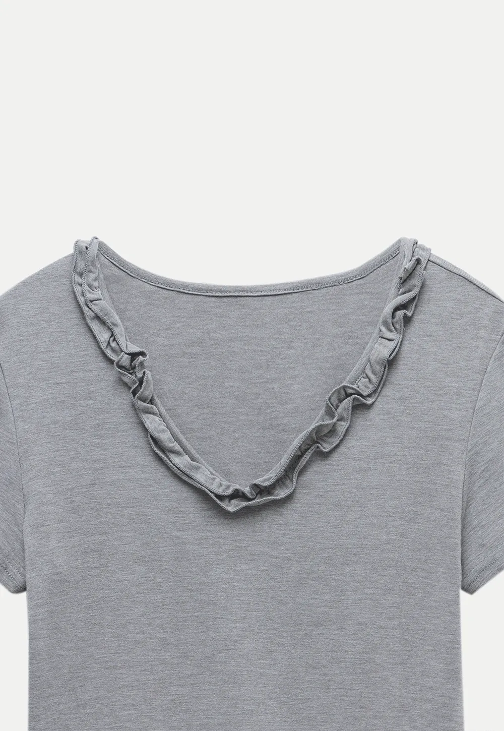 Ruffle Trim V-Neck T-Shirt