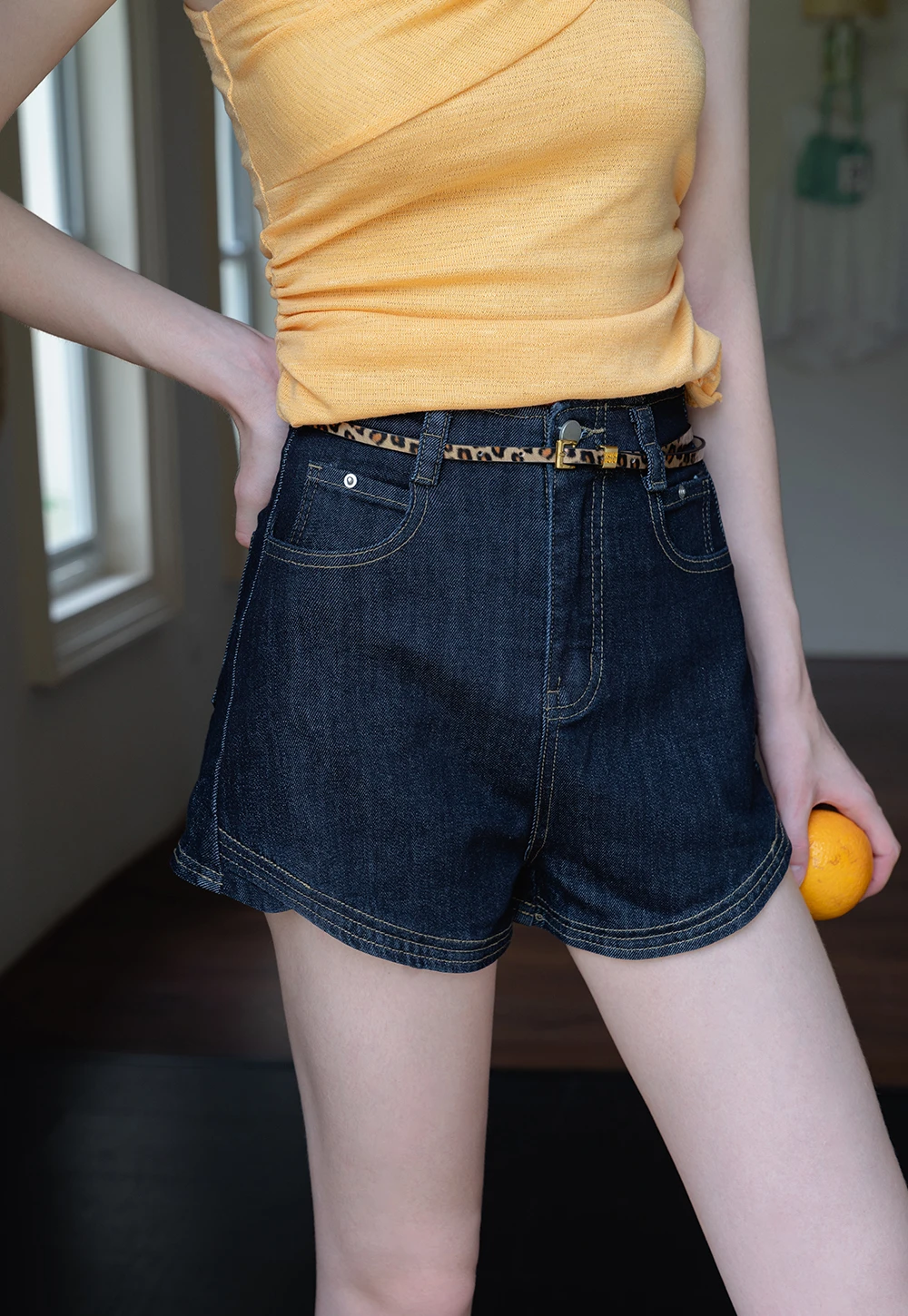 Vintage Denim Shorts with Leopard Belt