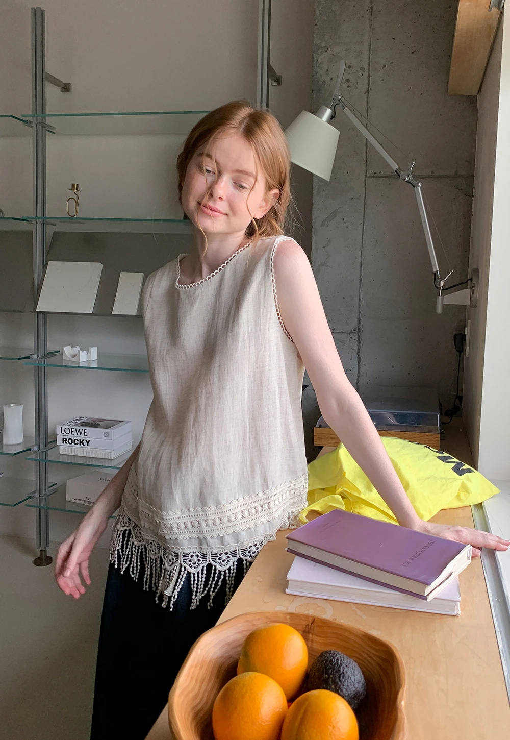 Lace Trim Tank Top with Tassel Hem