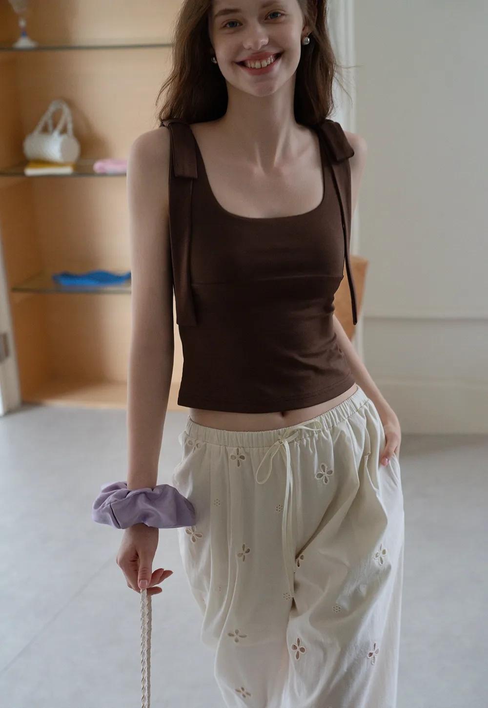 Women’s Square Neck Tie-Strap Knit Tank