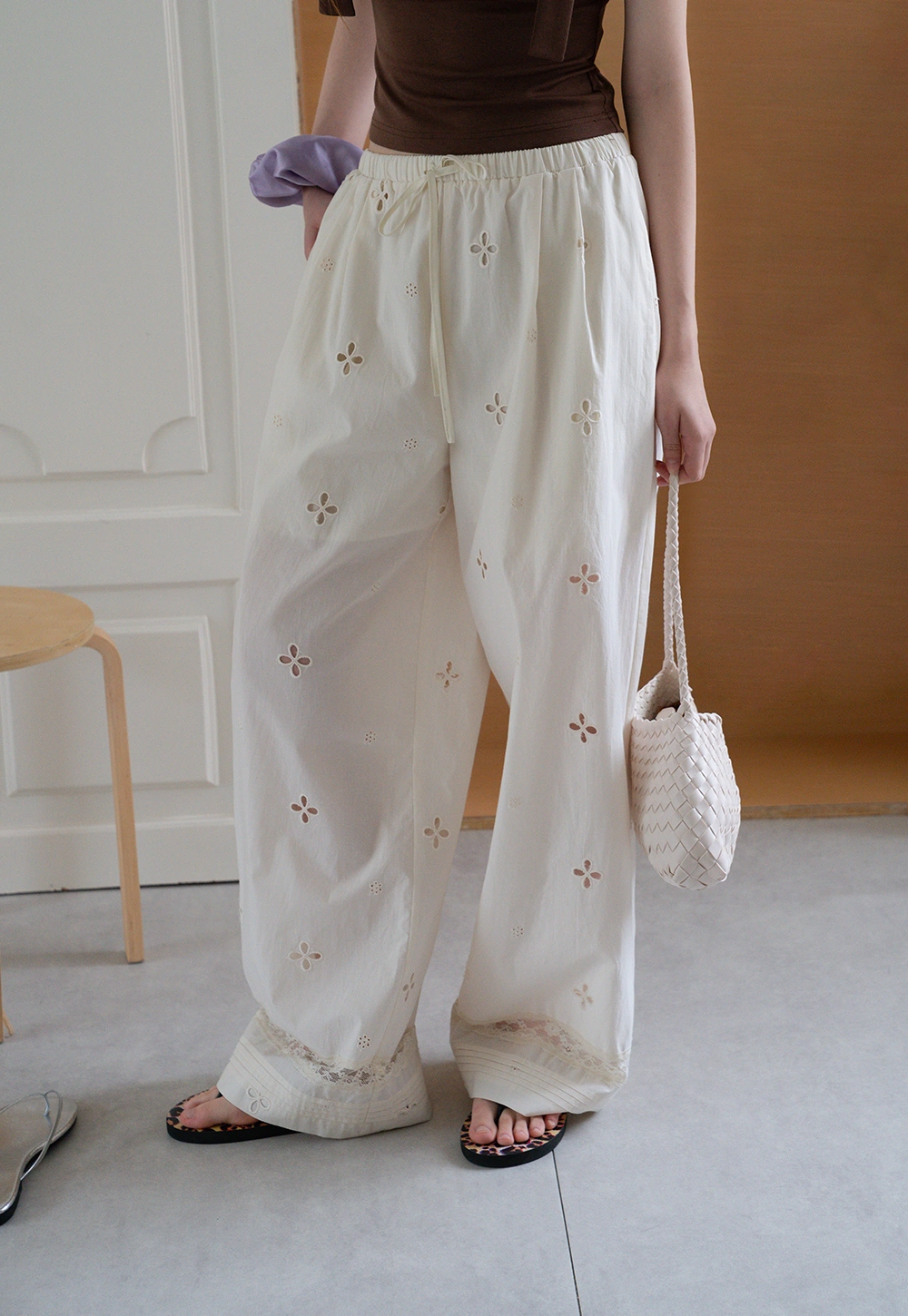 Women’s Eyelet Wide-Leg Drawstring Pants
