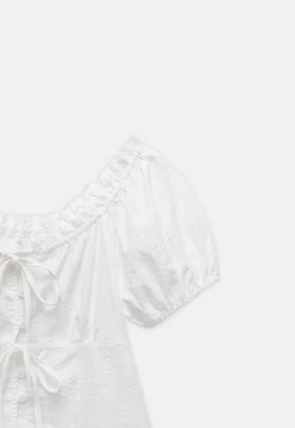 Women’s Lace Trim Tie-Front Peplum Blouse