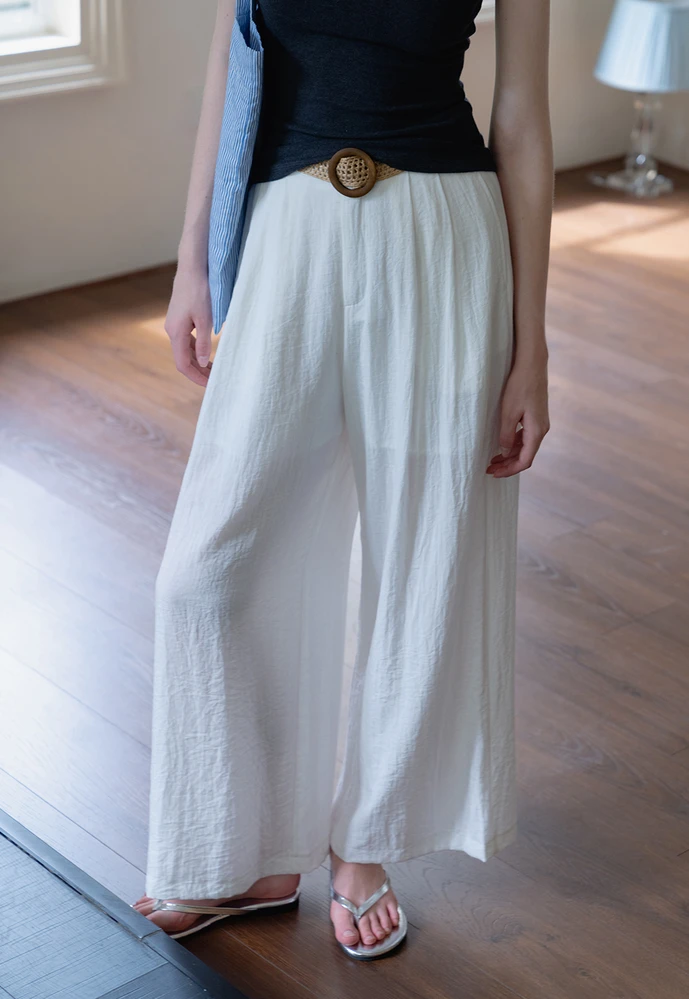 Women’s Crinkle Cotton Wide-Leg Palazzo Pants