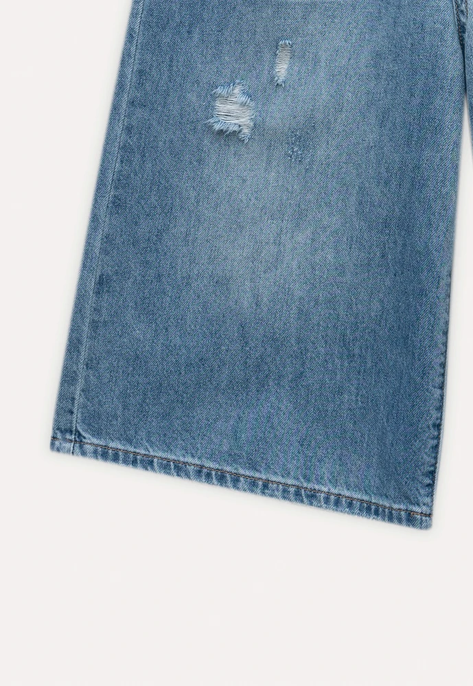 Women’s Distressed Wide-Leg Denim Bermuda Shorts