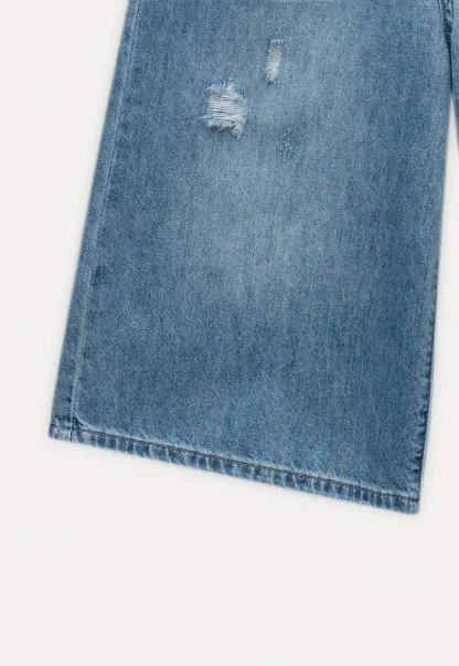 Women’s Distressed Wide-Leg Denim Bermuda Shorts