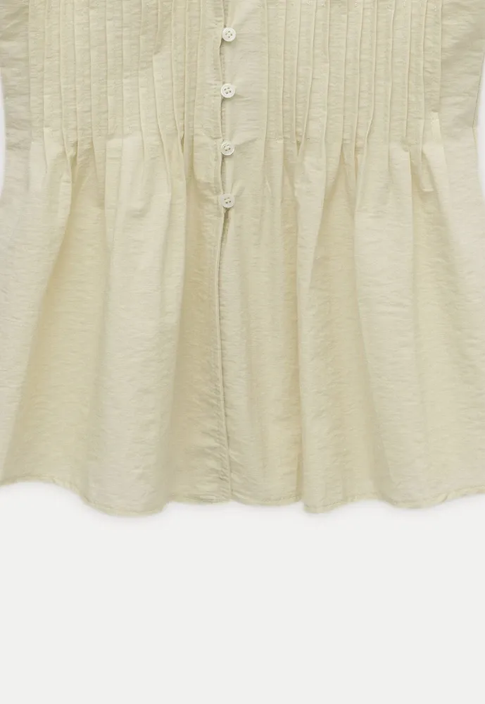 Women’s Pleated V-Neck Button Peplum Blouse