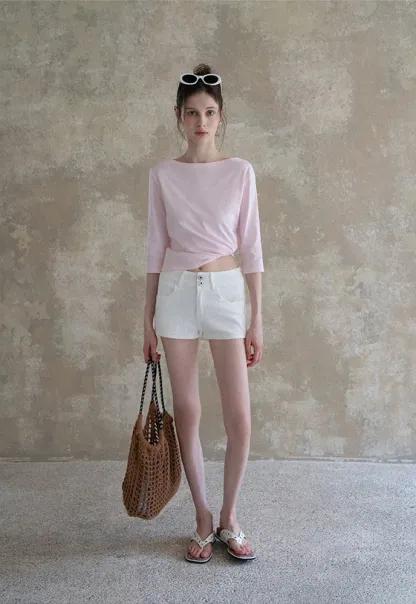 Women High Rise Stretch Denim Pocket Shorts