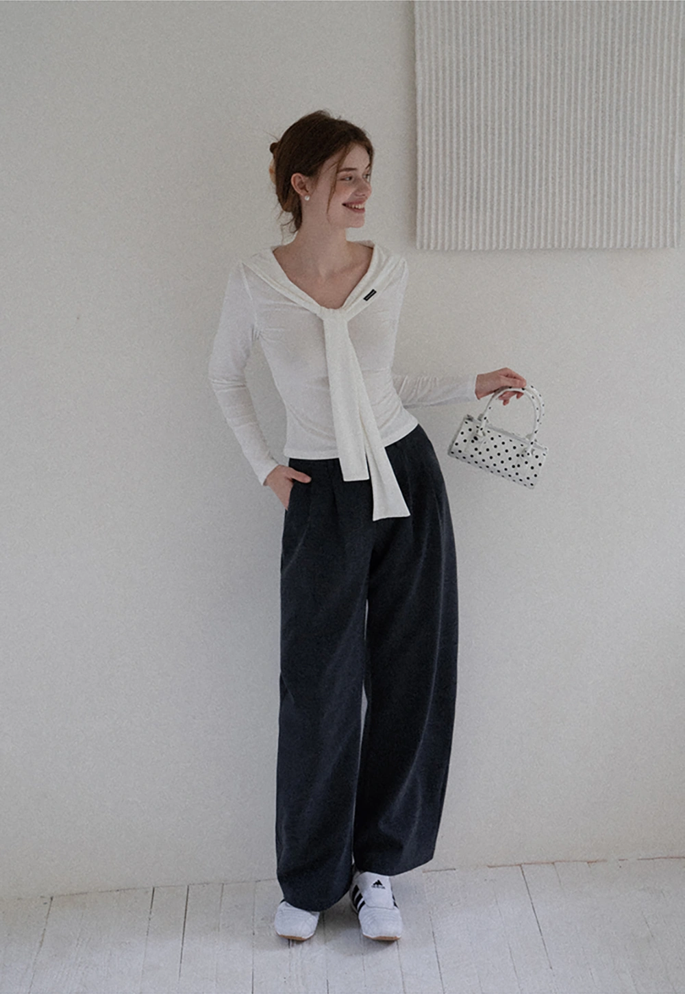 Off-shoulder Tie-detail Long Sleeve Knit Top