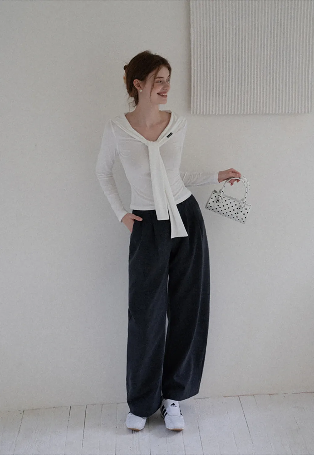 Off-shoulder Tie-detail Long Sleeve Knit Top