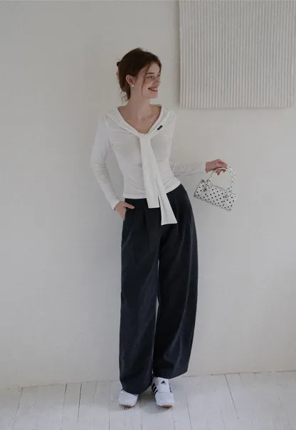 Off-shoulder Tie-detail Long Sleeve Knit Top