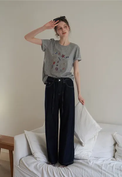 Women's Starfish and Seashell Print T-Shirt