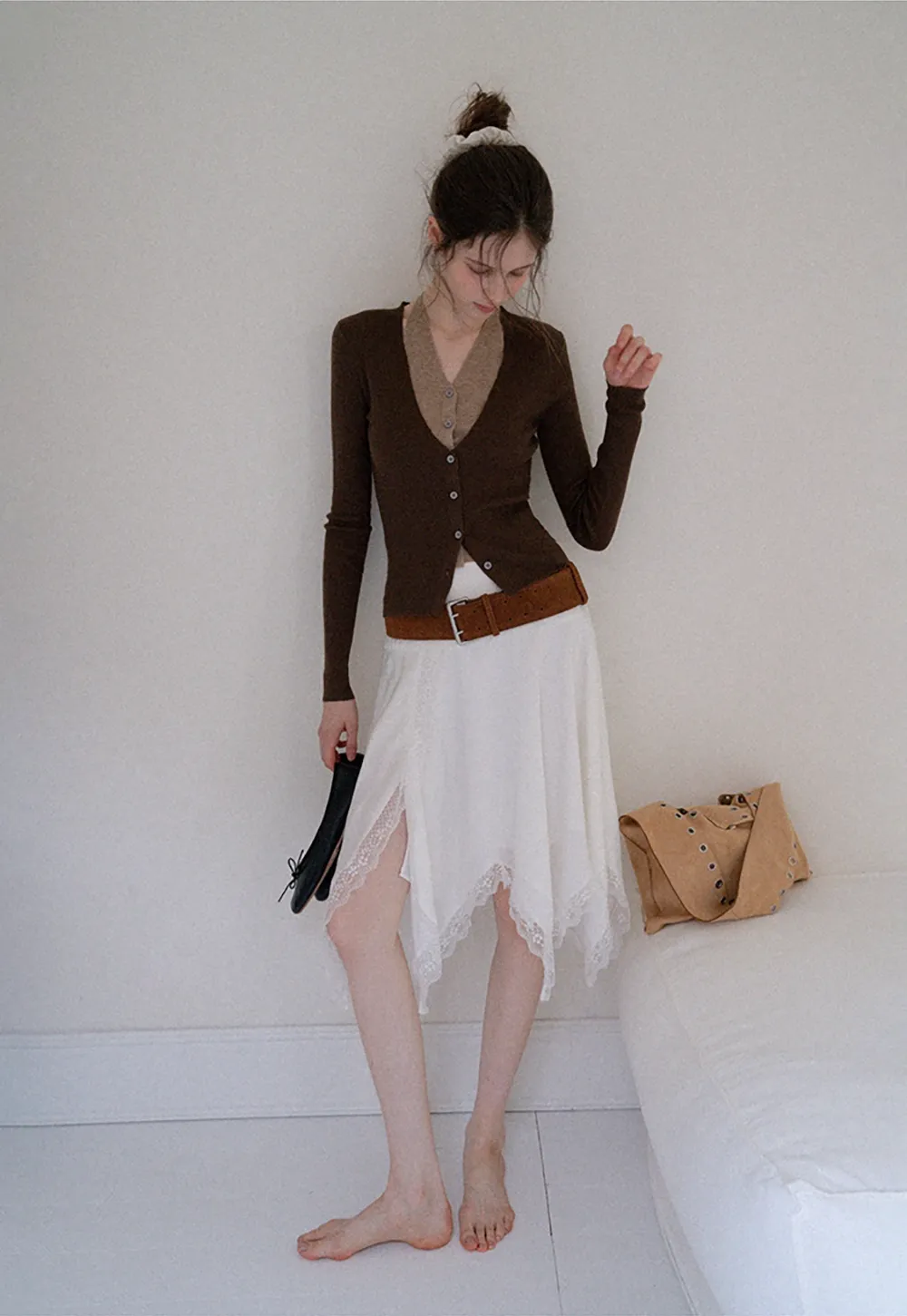 Layered Halter Neck Long Sleeve Knit Top