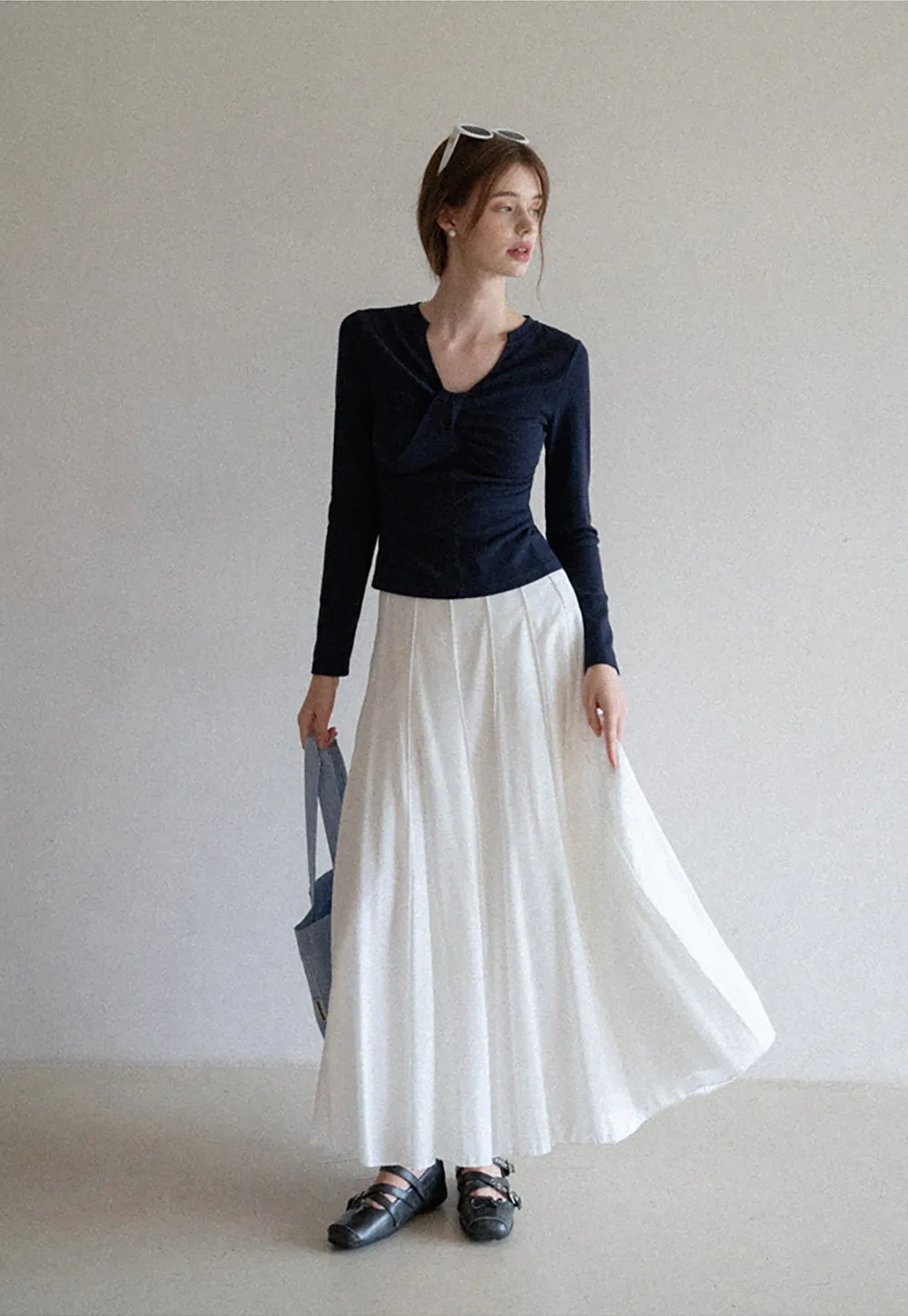 Women's High Waist Pleated Maxi Skirt