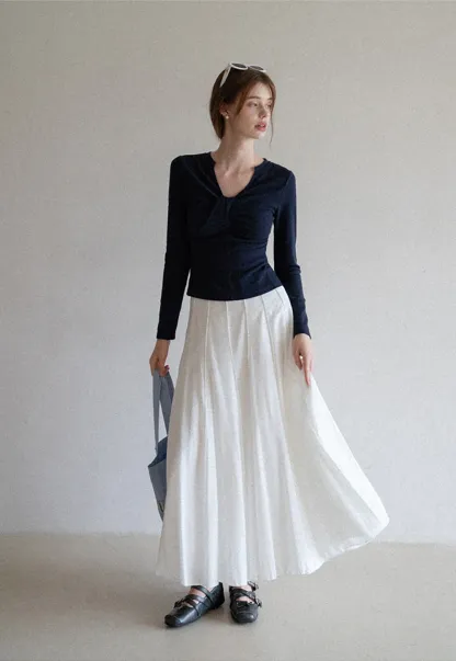 Women's High Waist Pleated Maxi Skirt