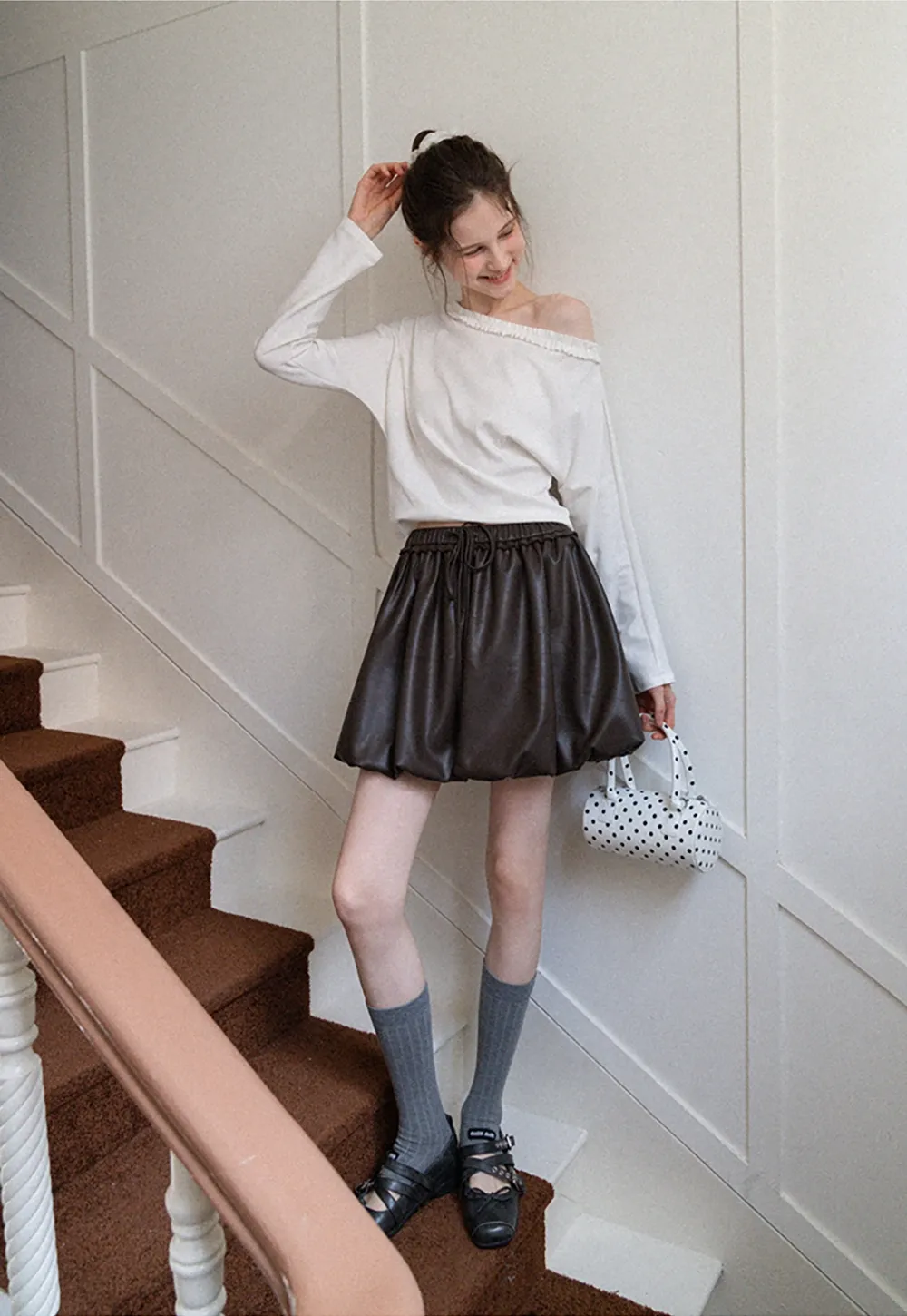 Women's Faux Leather Bubble Mini Skirt