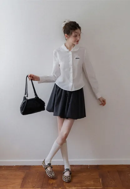 Women's Peter Pan Collar Long Sleeve Blouse