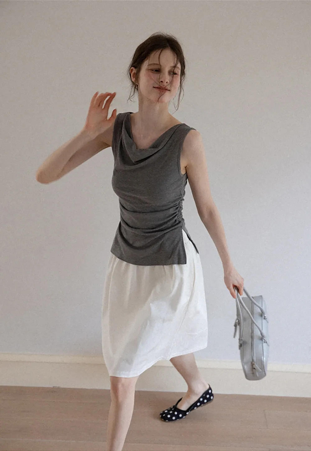 Women's Drape Back Sleeveless Ruched Tank Top