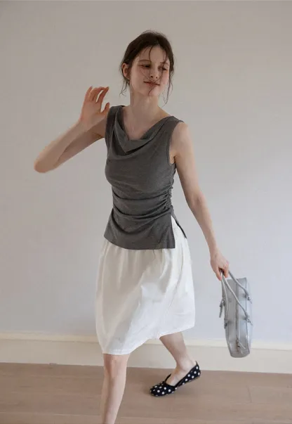 Women's Drape Back Sleeveless Ruched Tank Top