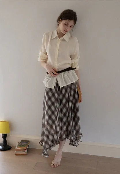 Women's Sheer Ruffle Hem Shirts