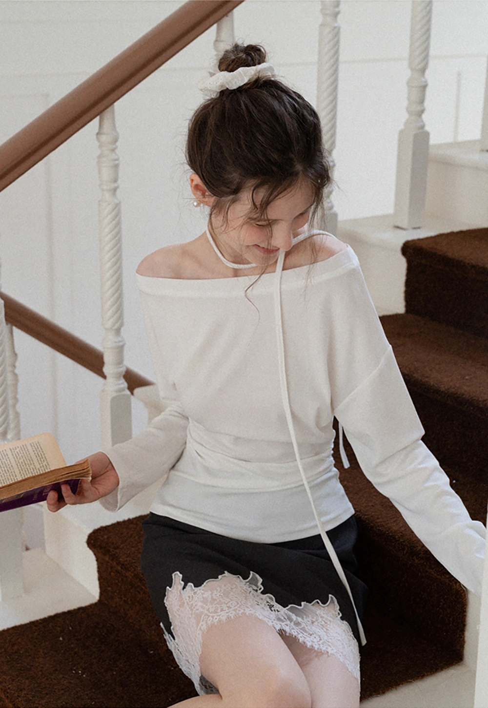 Scalloped Lace-Trim Mini Skirt