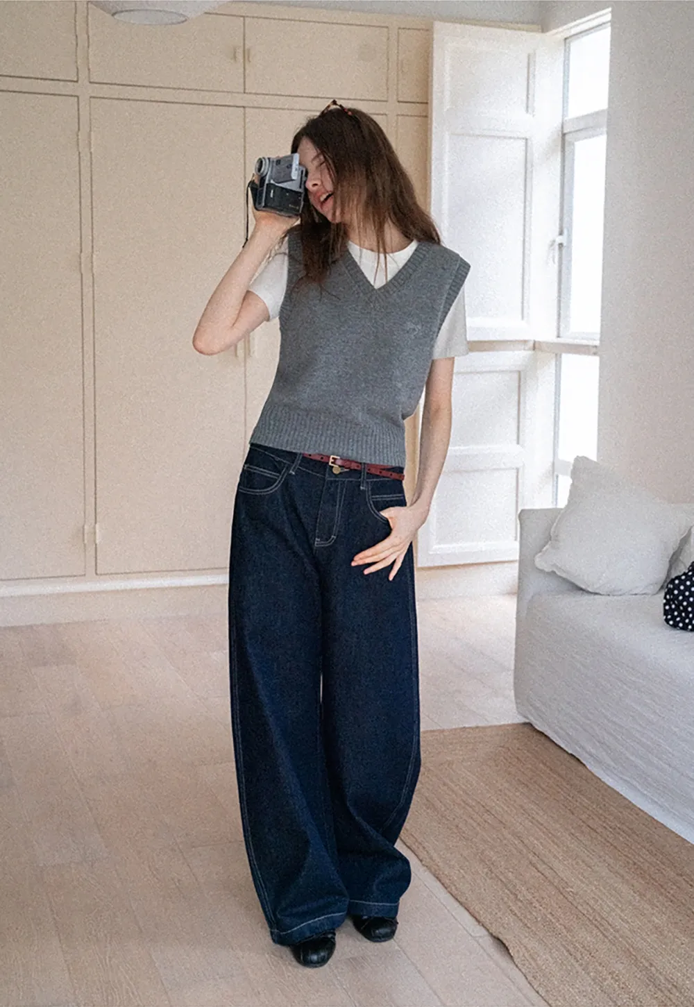 High-Waisted Wide Leg Denim Pants