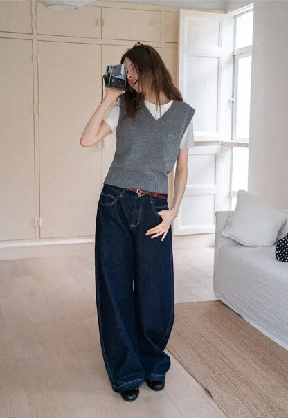 High-Waisted Wide Leg Denim Pants