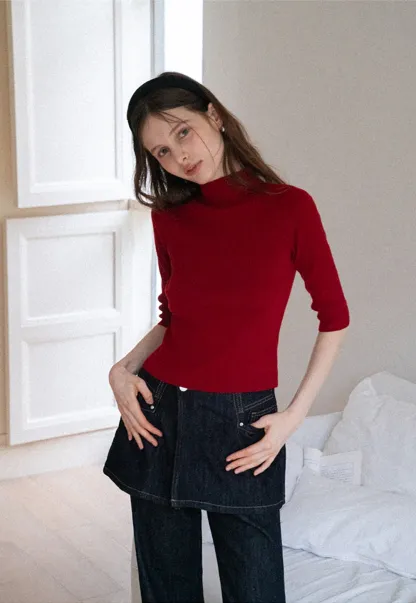 Women's Half Sleeve Mock Neck Knit Top