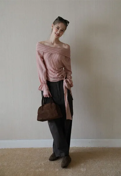 Womens Off Shoulder Tie Side Blouse