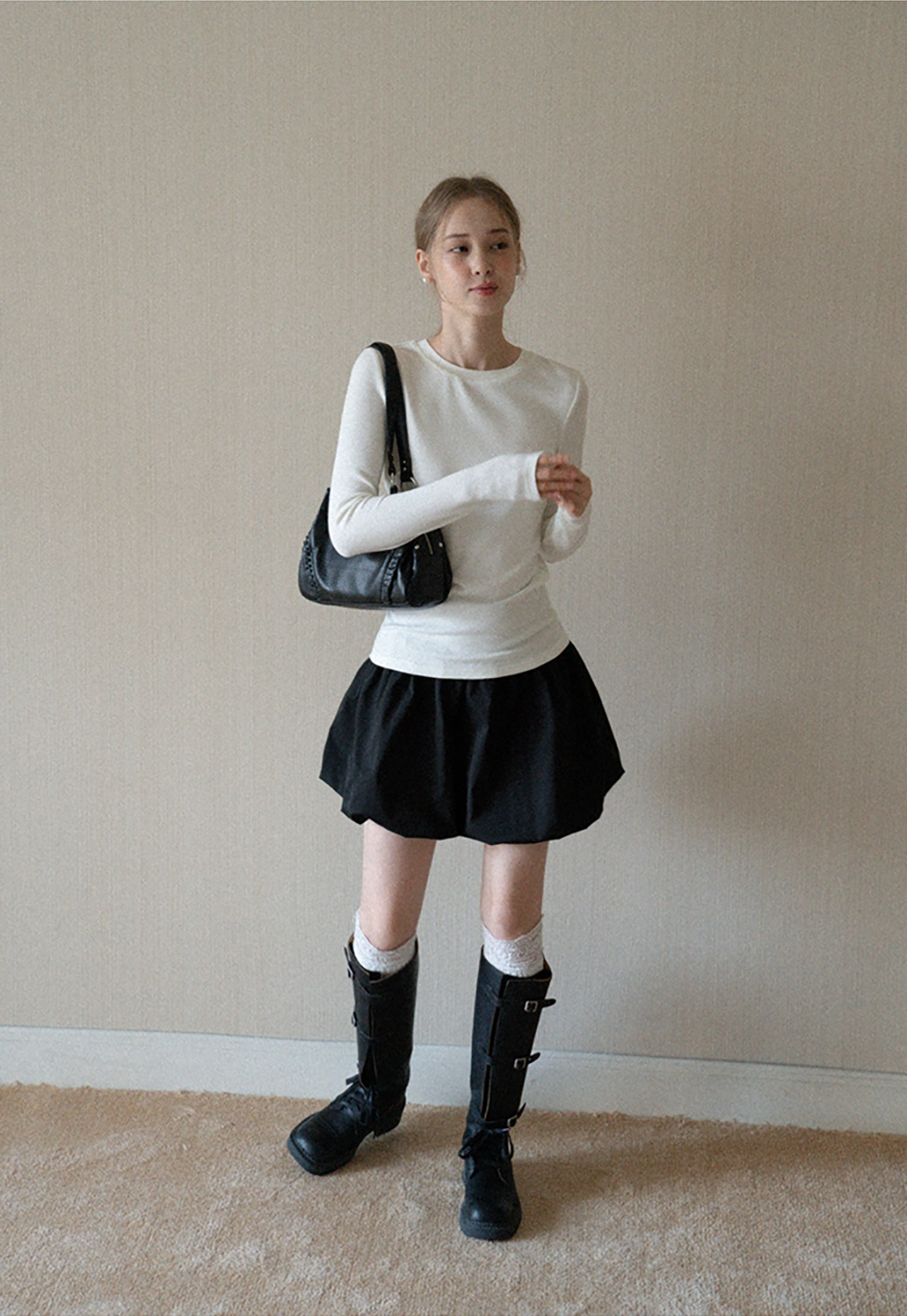 High Waist Black A Line Mini Skirt